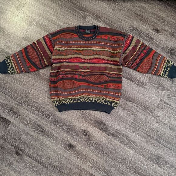 Emaroo Australia Men's Multicolor 3D Cable Knit Wool Sweater - Picture 2 of 7